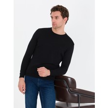 Cacharel Erkek Siyah Slim Fit Bisiklet Yaka Basic Triko Kazak 50259680-VR046