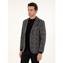 Cacharel Erkek Siyah Slim Fit Yün İpek Karışımlı Flanel Ekose Ceket 50290523-VR046