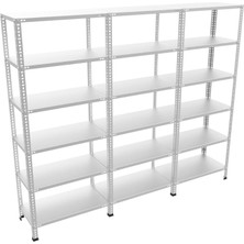 Rafburada 6 Katlı 3'lü Galvaniz Çelik Raf - Depo, Arşiv, Kiler, Dosya, Market Rafı - 43x93 cm-200 cm-0.70 mm