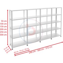 Rafburada 5 Katlı 4'lü Galvaniz Çelik Raf - Depo, Arşiv, Kiler, Dosya, Market Rafı - 59x75 cm-200 cm-1.00 mm