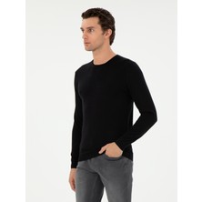Cacharel Erkek Siyah Slim Fit Kaşmir İpek Karışımlı Bisiklet Yaka Triko Kazak 50293273-VR046