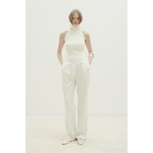 Suud Collection Beyaz Dalie Pileli Pantolon
