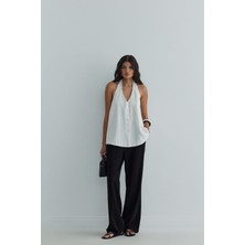 Suud Collection Siyah Portofino Keten Pantolon