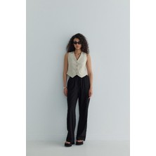 Suud Collection Siyah Portofino Keten Pantolon