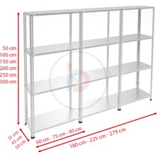 Rafburada 4 Katlı 3'lü Galvaniz Çelik Raf - Depo, Arşiv, Kiler, Dosya, Market Rafı - 31x60 cm-150 cm-0.70 mm