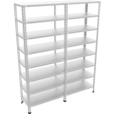 Rafburada 8 Katlı Duble Galvaniz Çelik Raf - Depo, Arşiv, Kiler, Dosya, Market Rafı - 31x60 cm-200 cm-0.70 mm