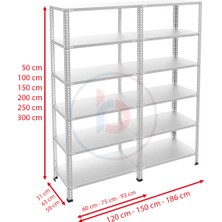 Rafburada 6 Katlı Duble Galvaniz Çelik Raf - Depo, Arşiv, Kiler, Dosya, Market Rafı - 43x75 cm-200 cm-0.70 mm