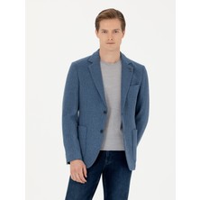 Cacharel Erkek Mavi Slim Fit Yün Karışımlı Flanel Ceket 50272639-VR036