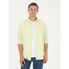 Cacharel Erkek Yeşil Slim Fit Keten Karışımlı Gömlek 50266184-VR087