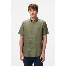 Nautica Erkek Haki Classic Fit Keten Gömlek W55100T.3BP