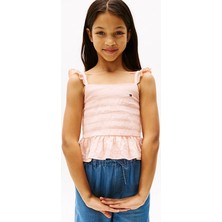 Kız Çocuk Textured Ruffle Bluz - Pembe