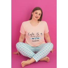 X-Dreamy Büyük Beden Pamuklu Desenli Kısa Kollu Pijama Takımı
