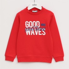 Erkek Çocuk Şardonlu Uzun Kol Kalın Bisiklet Yaka Tişört - 16142 - Kırmızı