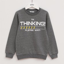 Erkek Çocuk Şardonsuz Uzun Kol Ince Bisiklet Yaka Tişört - 16032 - Antrasit