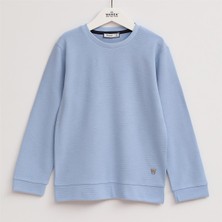 Erkek Çocuk Şardonsuz Uzun Kol Ince Bisiklet Yaka Tişört - 15947 - Mavi