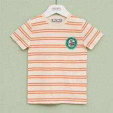 Erkek Çocuk Kısa Kol Bisiklet Yaka Tişört - 16519 - Vanilya - Oranj