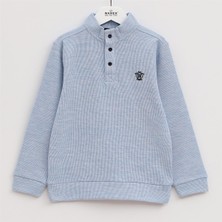 Erkek Çocuk Şardonsuz Uzun Kol Ince Fermuarlı Yaka Tişört - 16064 - Mavi