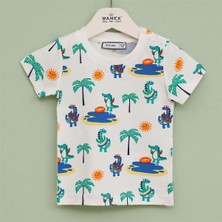 Erkek Çocuk Kısa Kol Bisiklet Yaka Tişört - 16639 - Vanilya