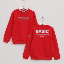 Erkek Çocuk Şardonlu Uzun Kol Kalın Bisiklet Yaka Tişört - 16207 - Kırmızı