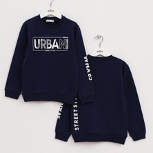 Erkek Çocuk Şardonlu Uzun Kol Kalın Bisiklet Yaka Tişört - 16210 - Lacivert