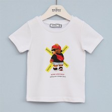 Erkek Çocuk Kısa Kol Bisiklet Yaka Tişört - 16576 - Beyaz