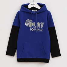 Erkek Çocuk Şardonsuz Uzun Kol Ince Kapşonlu Tişört - 16169 - Saks