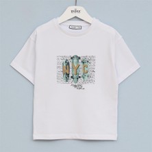 Erkek Çocuk Kısa Kol Bisiklet Yaka Tişört - 16627 - Beyaz