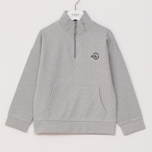 Erkek Çocuk Uzun Kol Ince Bisiklet Yaka Tişört - 16501 - Gri