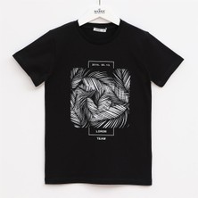 Erkek Çocuk Kısa Kol Yazlık Tişört  - (9 Yaş-14 Yaş) - 15717 - Siyah