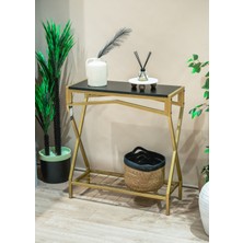 Ahşap Raflı Metal Dresuar – Salon ve Hol Için Çok Amaçlı Dekoratif Raf