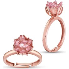 Gümüş Rose Pembe Lotus Çiçeği Yüzük