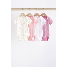 % 100 Pamuklu Pembe Ayı Desenli Kısa Kollu 4’lü Body Zıbın Set