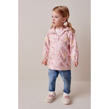 Pembe Unicorn Desenli Suya Dayanıklı Kapüşonlu Ceket /yağmurluk