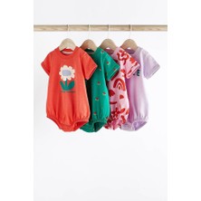Pamuklu Red Purple Flovers 4’lü Romper Set