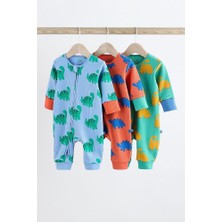 % 100 Pamuklu Parlak Dino Desenli 3’lü Tulum Set