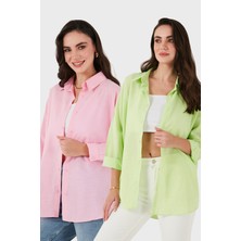 Sd Luxury Pamuk Karışımlı Oversize Fit Uzun Kollu 2'li Paket Gömlek Bayan Gömlek 6781001S2