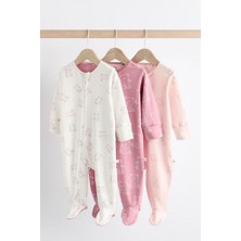 % 100 Pamuklu Pembe Ayı Desenli Fermuarlı 3'lü Tulum Set