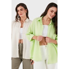 Sd Luxury Pamuk Karışımlı Oversize Fit Uzun Kollu 2'li Paket Gömlek Bayan Gömlek 6781001S2