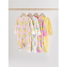%100 Pamuklu Pembe Limon Desenli Ayaksız 4'lü Tulum Set