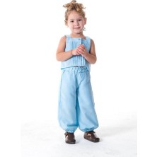 Little Twins Pamuklu Mavi Pileli Keten Kısa Kollu Alt Üst Takım