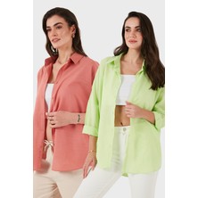 Sd Luxury Pamuk Karışımlı Oversize Fit Uzun Kollu 2'li Paket Gömlek Bayan Gömlek 6781001S2