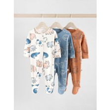 %100 Pamuklu Mavi Animal Desenli 3'lü Tulum Set