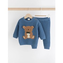 %100 Pamuklu Mavi Teddy Bear Premium Triko Alt Üst Takım