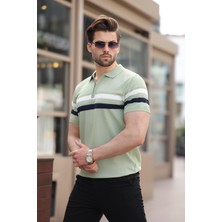 Çağla Yeşili Fermuarlı Polo Yaka Triko Erkek T-Shirt E7299