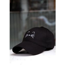 Sevimli Kedi Nakışlı Siyah Şapka