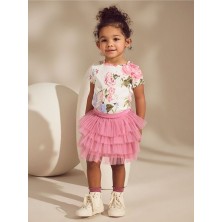 Pamuklu Pembe Çiçek Desenli Tütülü Etek Thsirt Alt Üst Takım