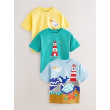 % 100 Pamuklu Deniz Temalı Kısa Kollu 3'lü Thsirt Set