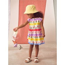 % 100 Pamuklu Gökkuşağı Desenli Kısa Kollu Elbise