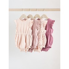 %100 Pamuklu Pembe Krem Benekli 4'lü Romper Set