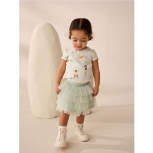 Pamuklu Yeşil Balerin Desenli Tütülü Etek Thsirt Alt Üst Takım